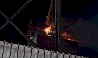 Bombeiros combatem incêndio em secador de grãos às margens da BR-070