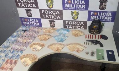 Força Tática apreende R$ 9,1 mil em dinheiro e arma de fogo com suspeito de tráfico de drogas
