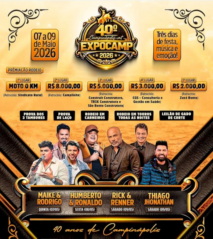 Expocamp 2026 entra na reta final e Campinápolis se prepara para abrir grande festa dos 40 anos