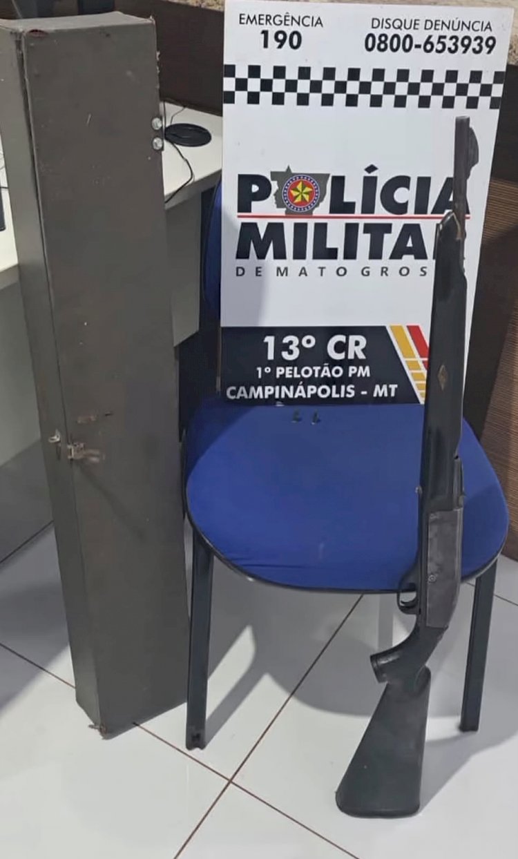 Polícia Militar de Campinápolis prende suspeito de violência doméstica e apreende arma de fogo em propriedade rural